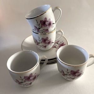 Gold trimmed Vintage Espresso Cup And Dish Set Of 4